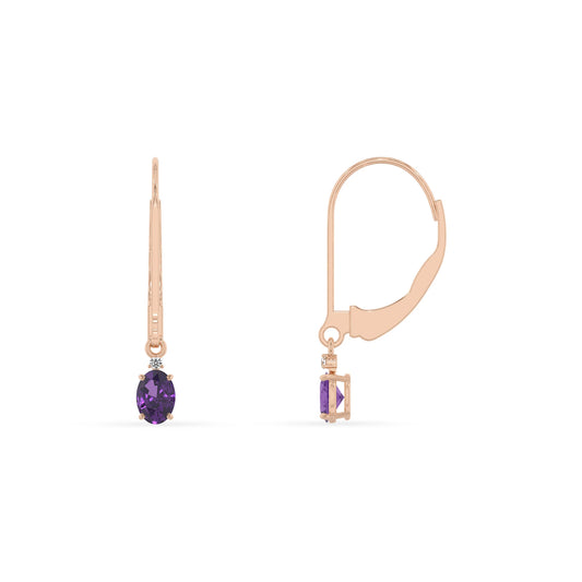 lab grown amethyst oval drop earrings in rose gold 