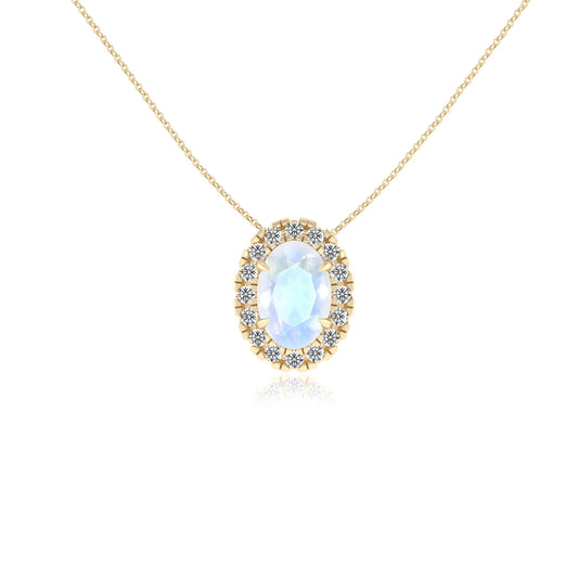 natural rainbow moonstone oval solitaire necklaces in yellow gold 