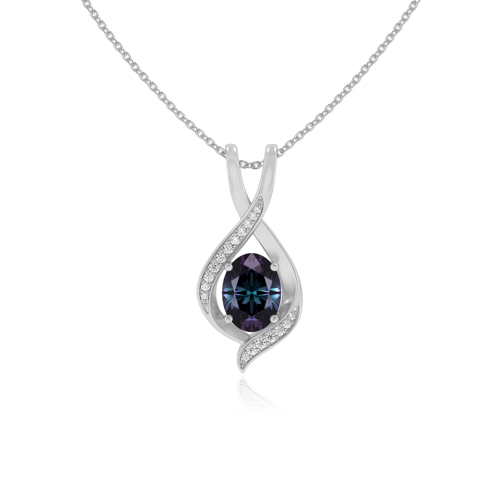 lab grown alexandrite oval solitaire necklaces in platinum 