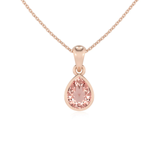 lab grown morganite pear solitaire necklaces in rose gold 