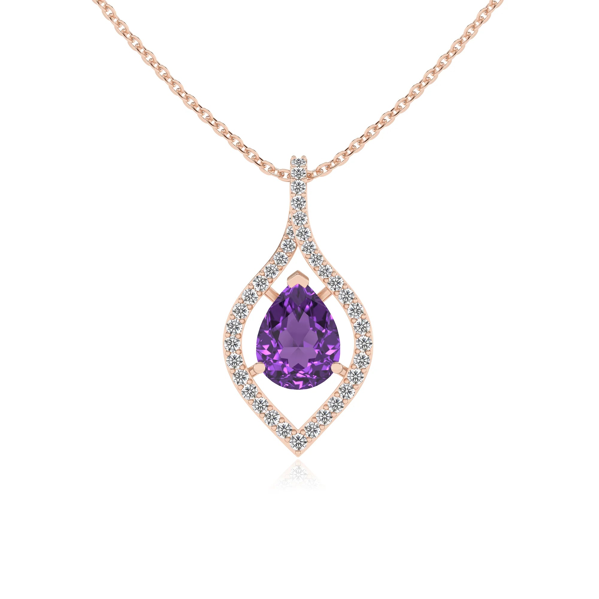 lab grown amethyst pear infinity necklaces in rose gold 