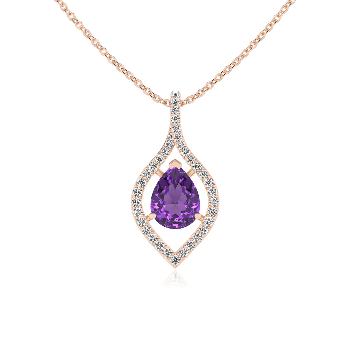 lab grown amethyst pear infinity necklaces in rose gold 