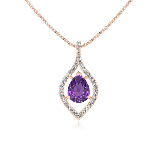 lab grown amethyst pear infinity necklaces in rose gold 