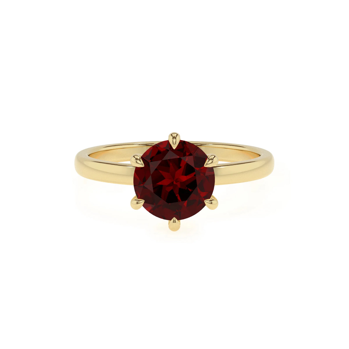 natural garnet round solitaire rings in yellow gold 