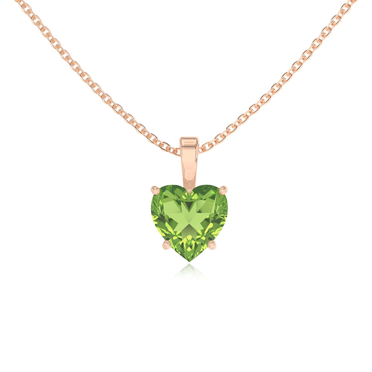 natural peridot heart solitaire necklaces in rose gold 