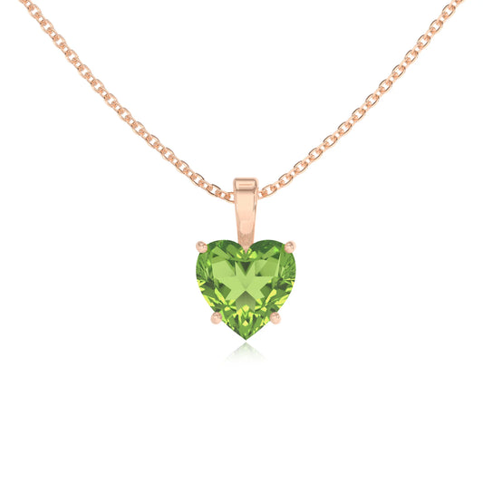 natural peridot heart solitaire necklaces in rose gold 