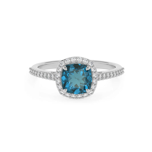 natural london-blue-topaz cushion solitaire rings in white gold 
