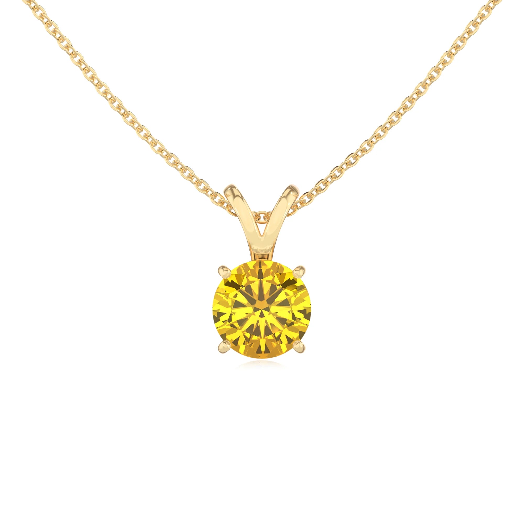 lab grown yellow-sapphire round solitaire v-bale necklaces in yellow gold 
