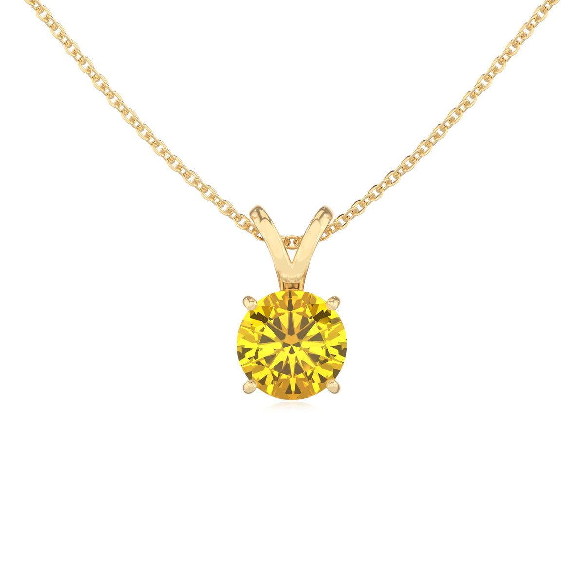 lab grown yellow-sapphire round solitaire v-bale necklaces in yellow gold 