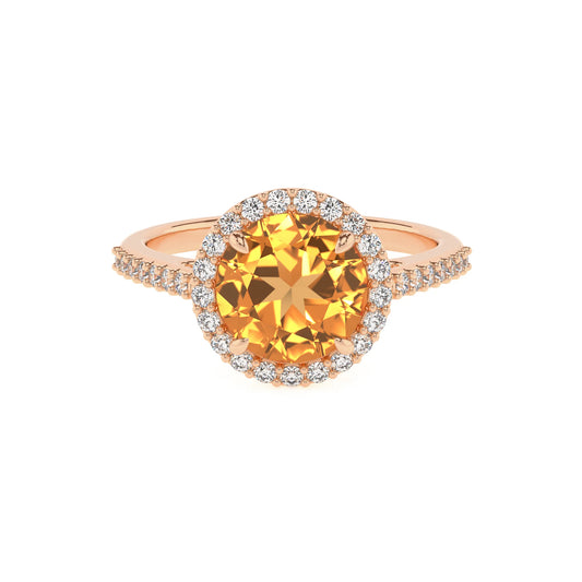lab grown citrine round solitaire rings in rose gold 
