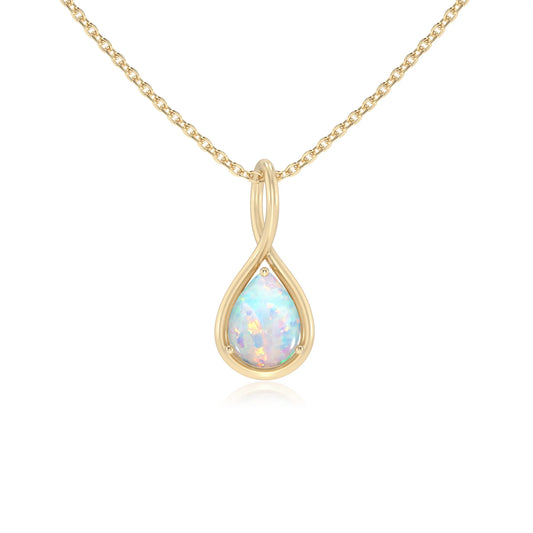 lab grown opal pear solitaire necklaces in yellow gold 