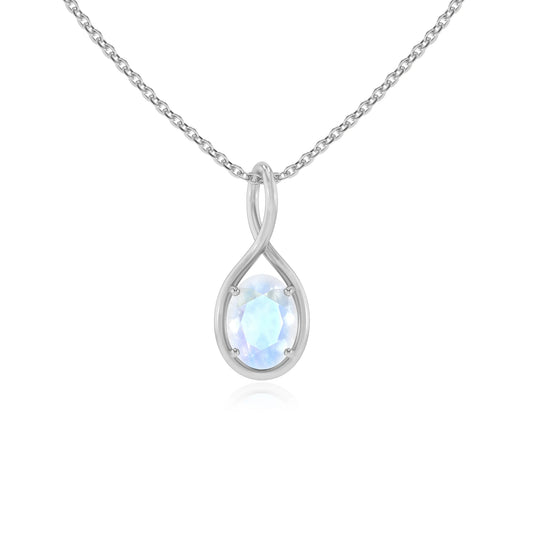 natural rainbow-moonstone oval solitaire necklaces in white gold 