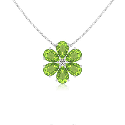 natural peridot pear solitaire necklaces in white gold 