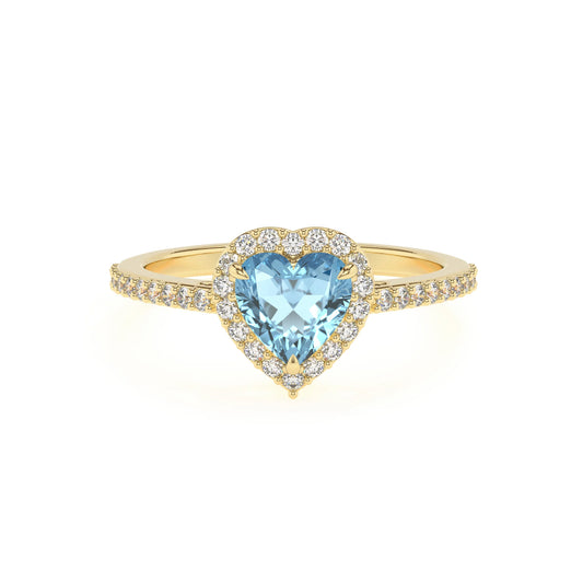 lab grown aquamarine heart solitaire rings in yellow gold 