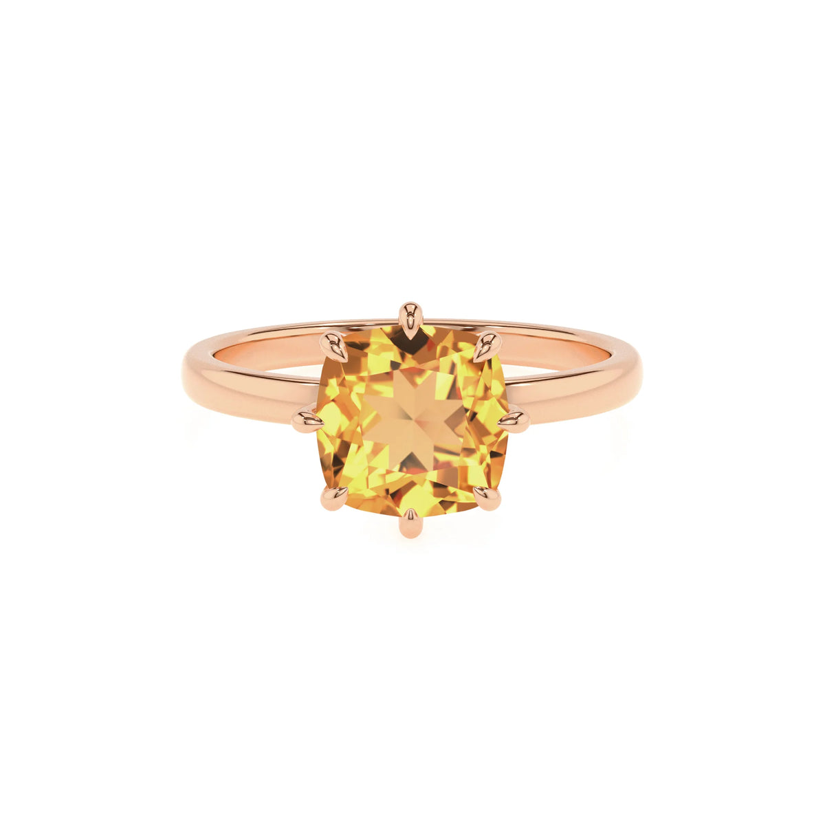 lab grown citrine cushion solitaire rings in rose gold 