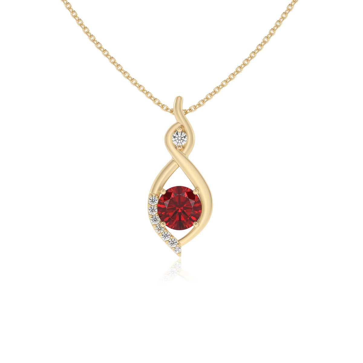 lab grown ruby round solitaire necklaces in yellow gold 