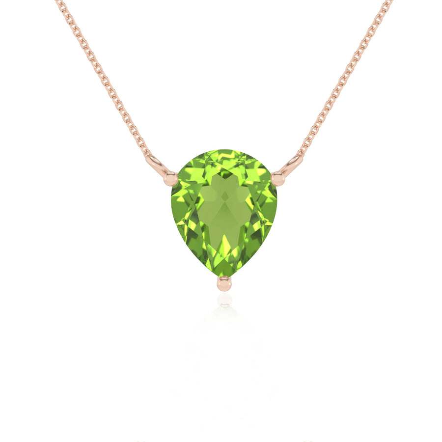 natural peridot pear solitaire necklaces in rose gold 