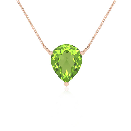 natural peridot pear solitaire necklaces in rose gold 