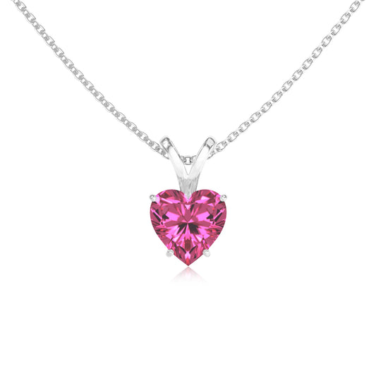 lab grown pink-sapphire heart solitaire v-bale necklaces in platinum 