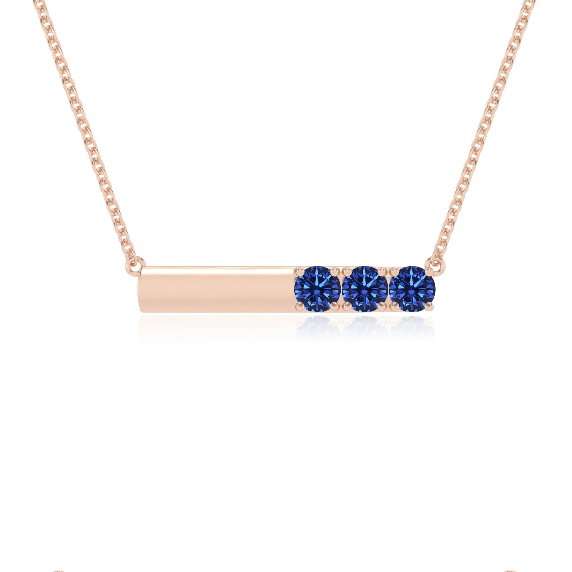 lab grown blue-sapphire round bar v-bale necklaces in rose gold 