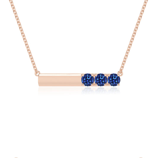lab grown blue-sapphire round bar v-bale necklaces in rose gold 