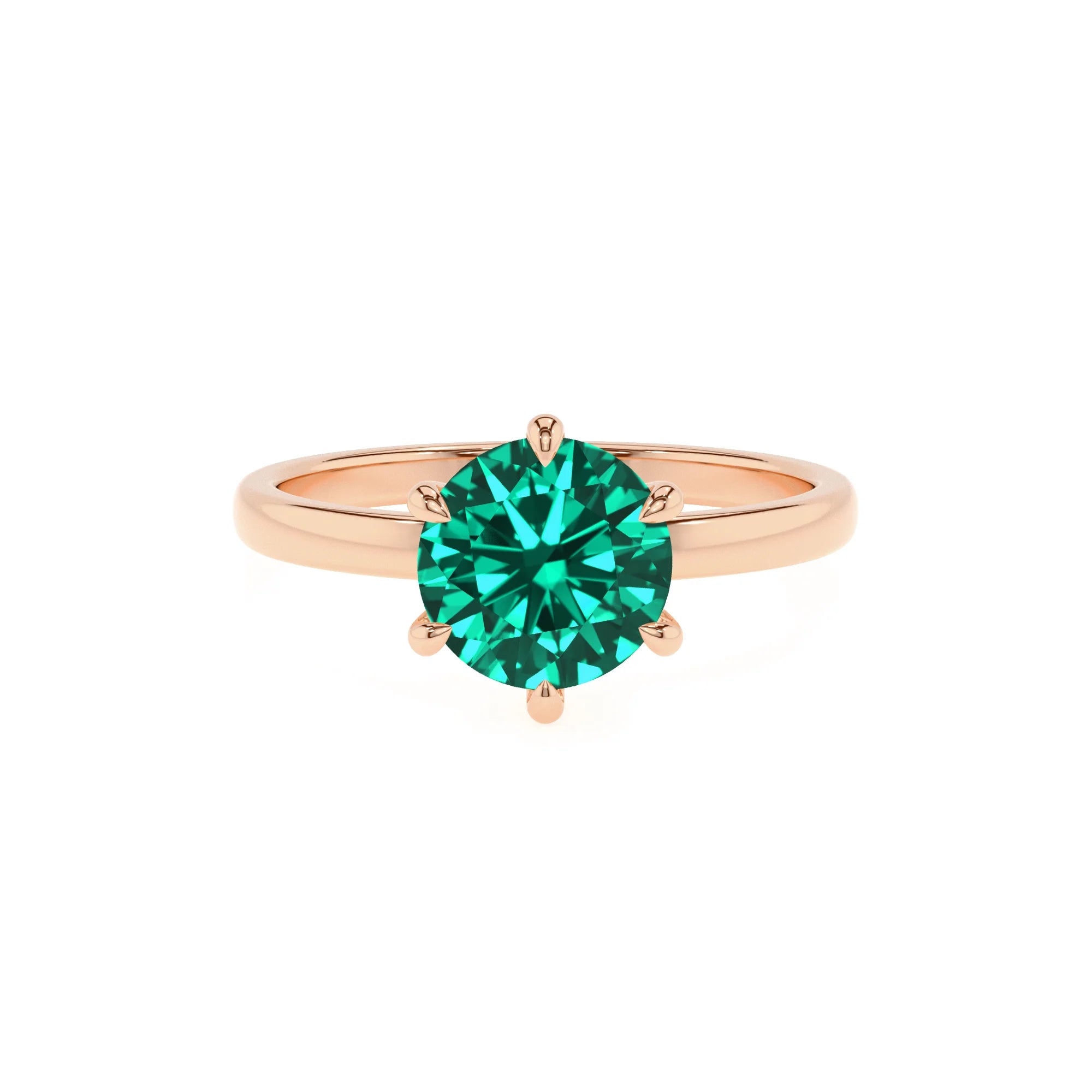 lab grown emerald round solitaire rings in rose gold 