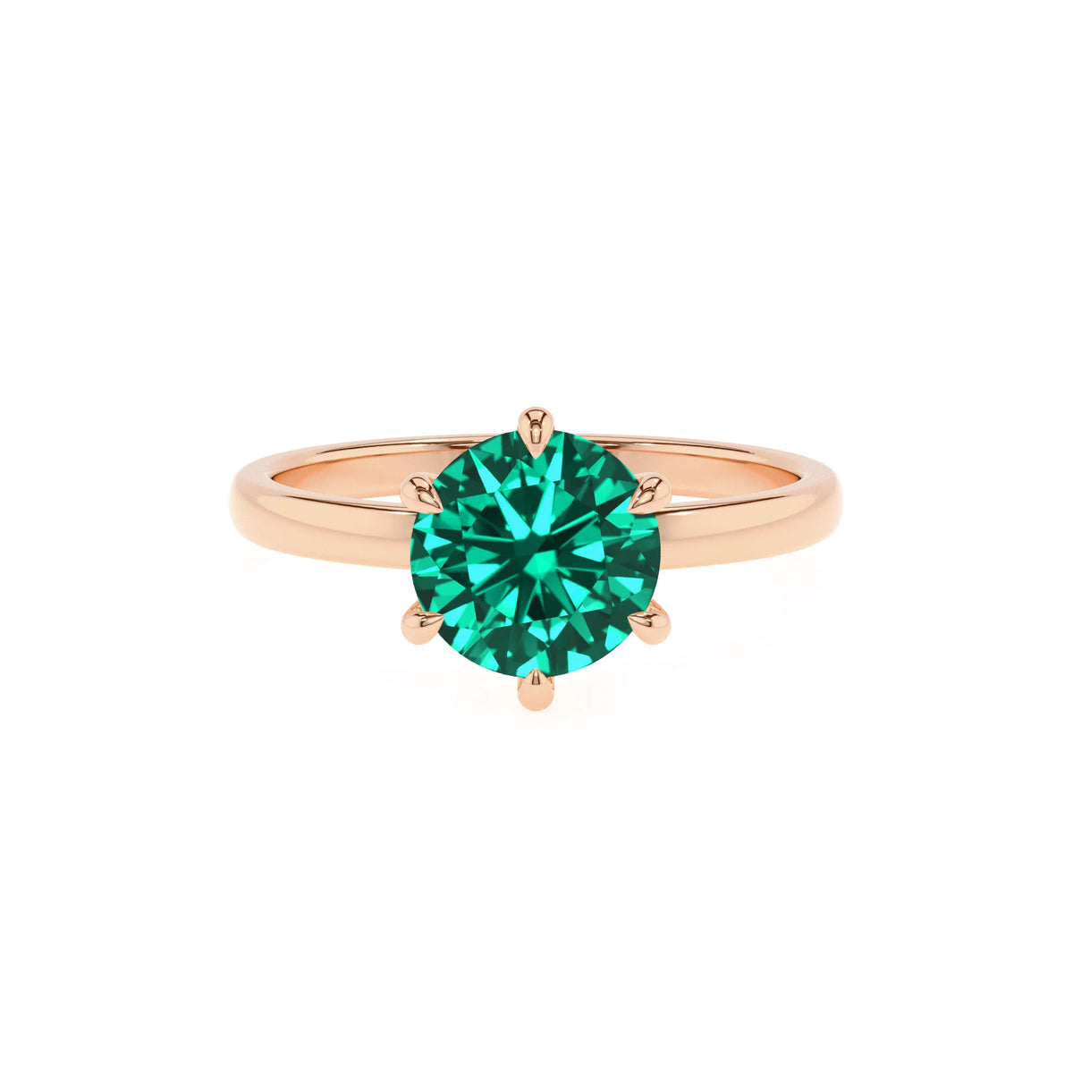 lab grown emerald round solitaire rings in rose gold 