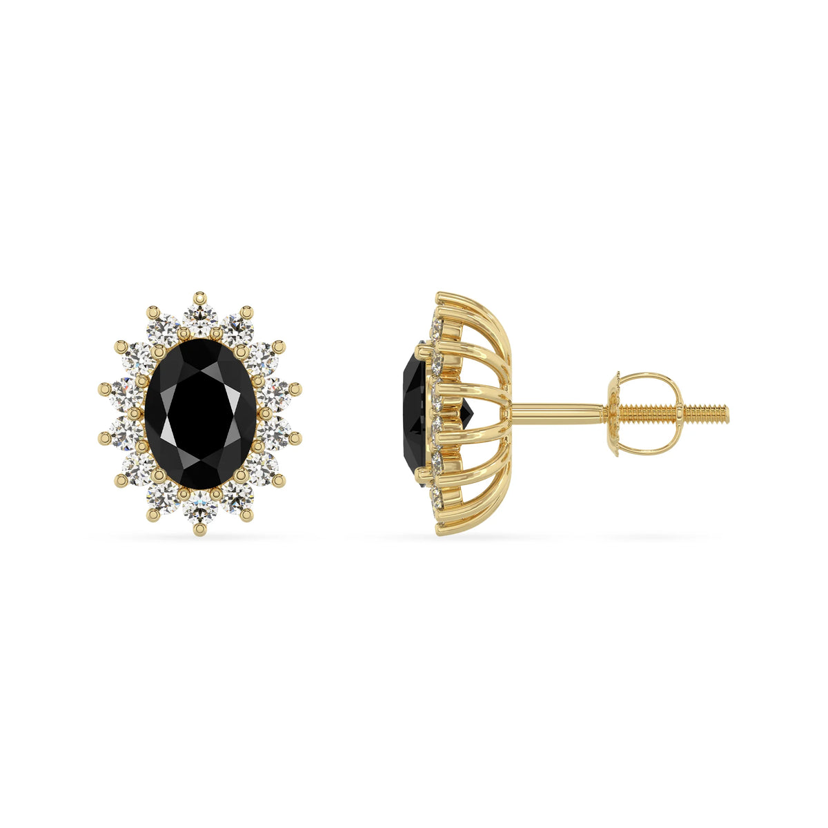 natural black onyx oval stud earrings in yellow gold 