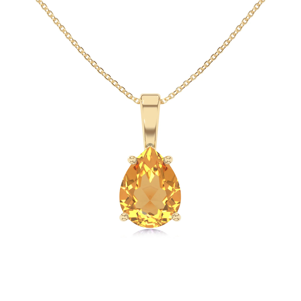 lab grown citrine pear solitaire necklaces in yellow gold 