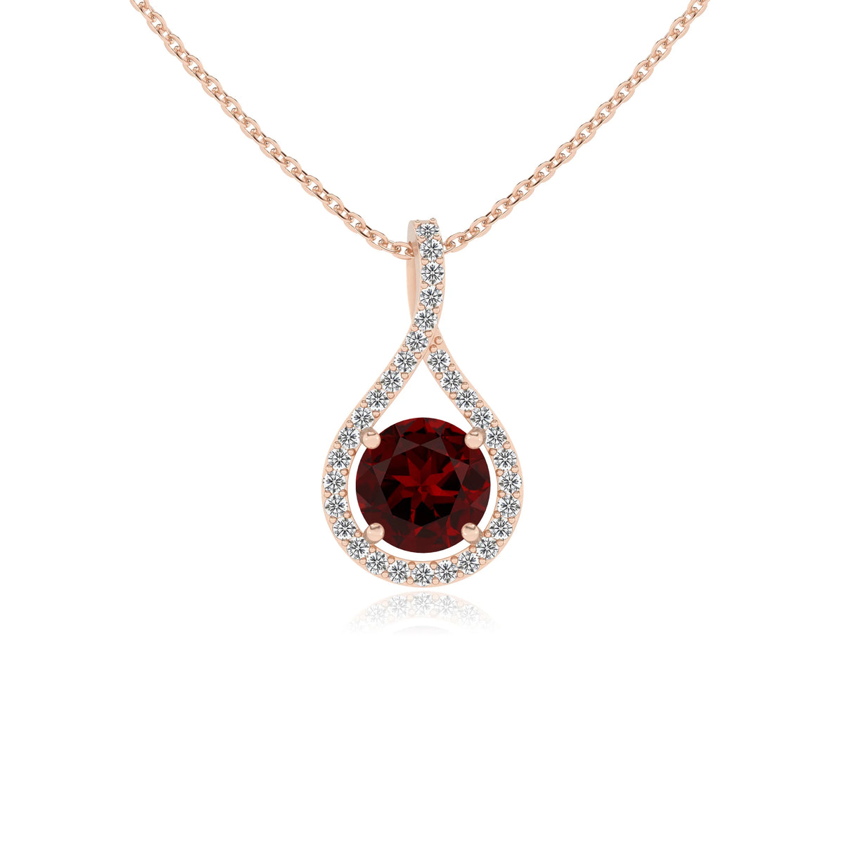 natural garnet round solitaire necklaces in rose gold 