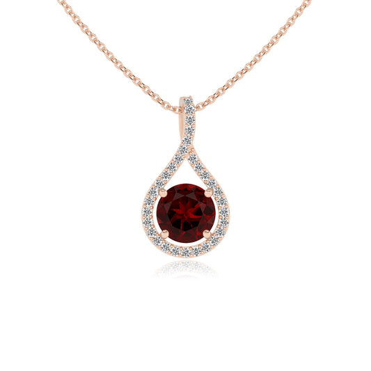 natural garnet round solitaire necklaces in rose gold 