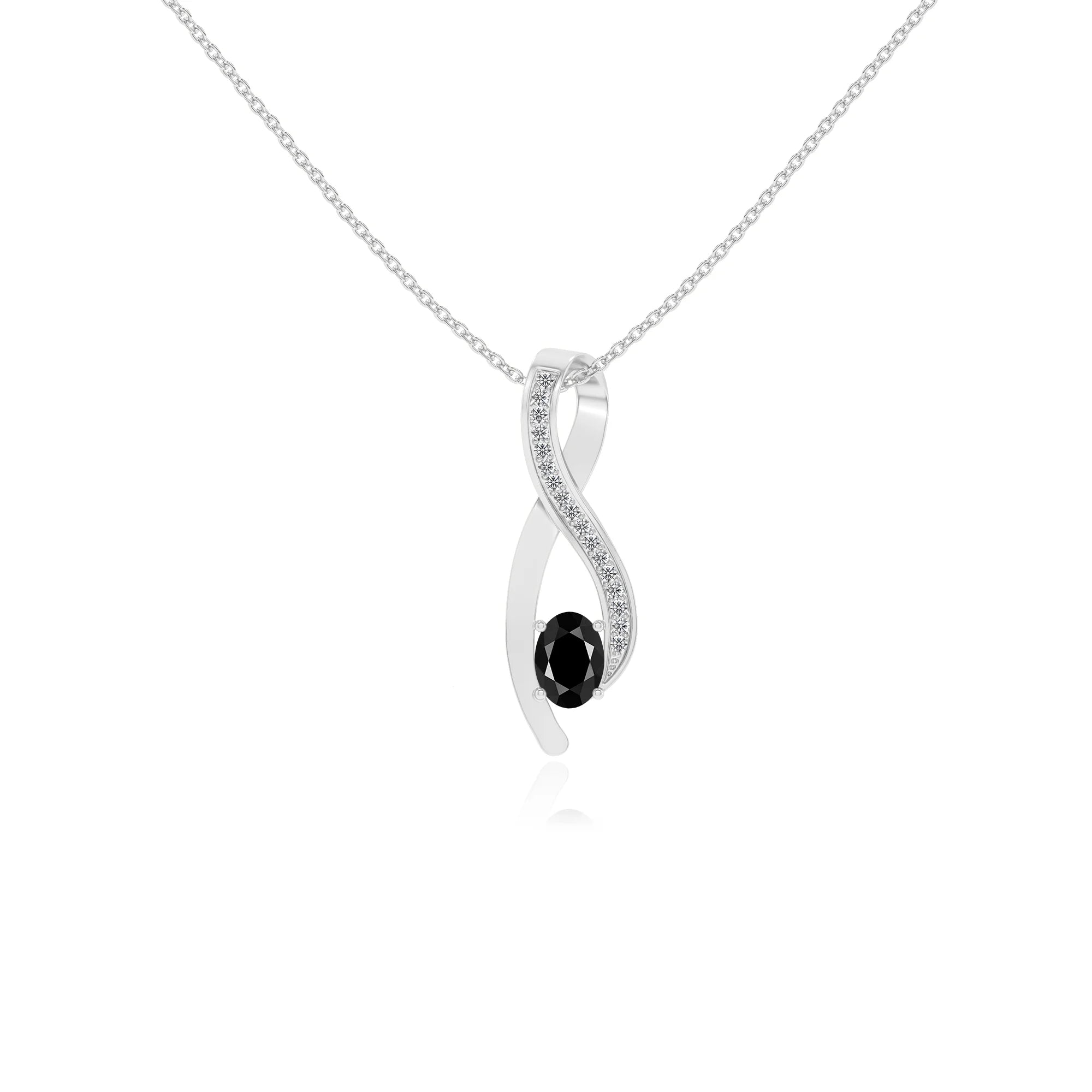 natural black-onyx oval solitaire necklaces in white gold 