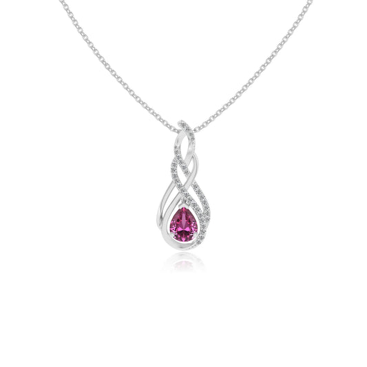 lab grown pink-sapphire pear solitaire necklaces in platinum 