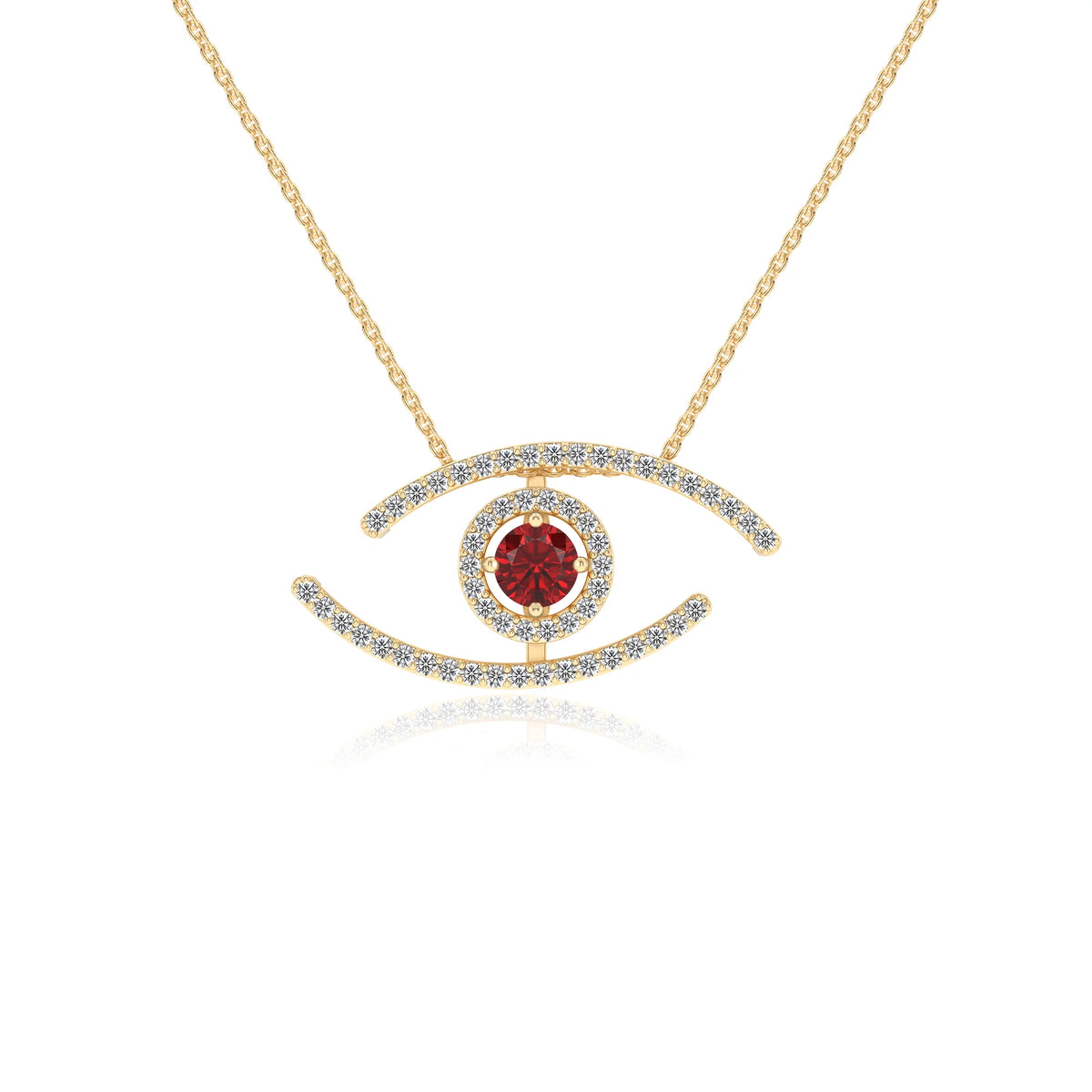 lab grown ruby round solitaire necklaces in yellow gold 