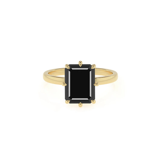 natural black-onyx emerald cut solitaire rings in yellow gold 