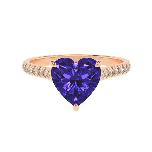 lab grown tanzanite heart half eternity solitaire engagement rings in rose gold 