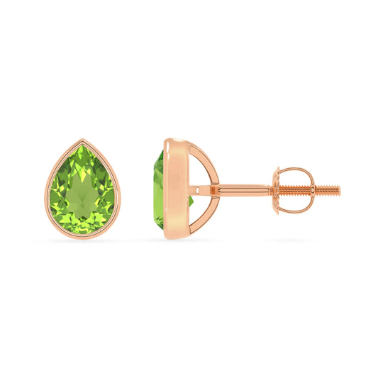 natural peridot pear stud earrings in rose gold 