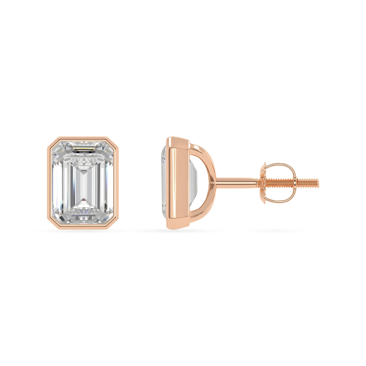 Lab Grown Moissanite Emerald-Cut Solitaire Stud Earrings