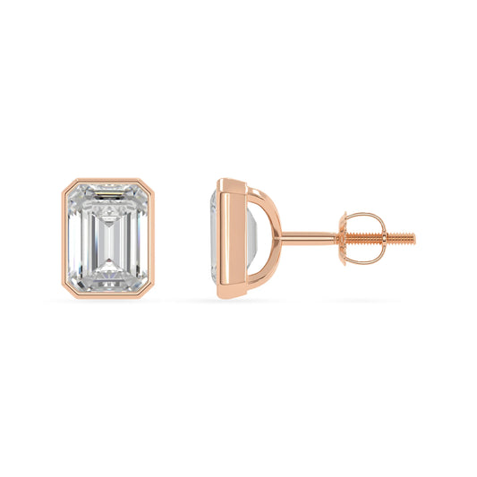 Lab Grown Moissanite Emerald-Cut Solitaire Stud Earrings