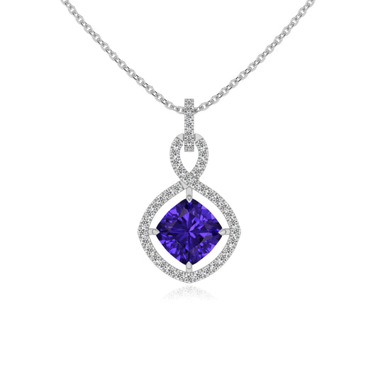 lab grown tanzanite cushion infinity necklaces in white gold 