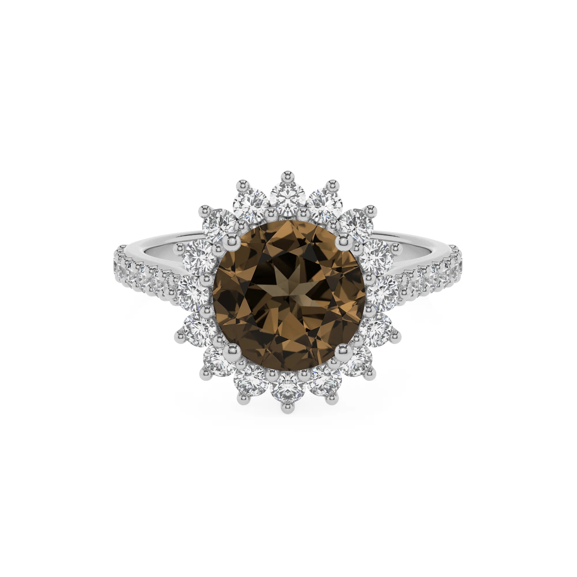 natural smoky-quartz round solitaire rings in sterling silver 