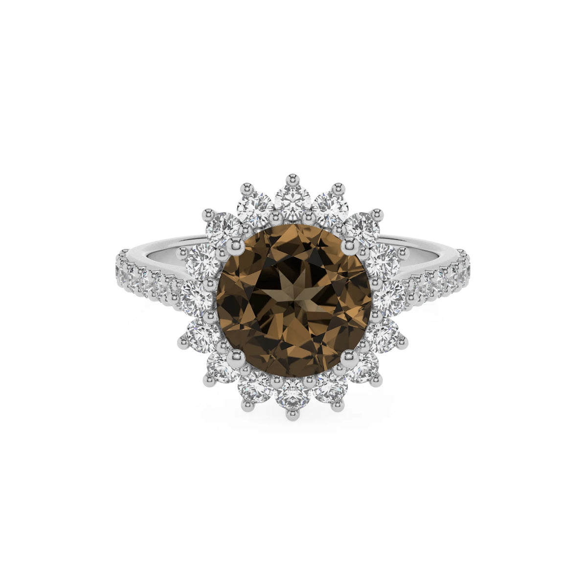natural smoky-quartz round solitaire rings in sterling silver 