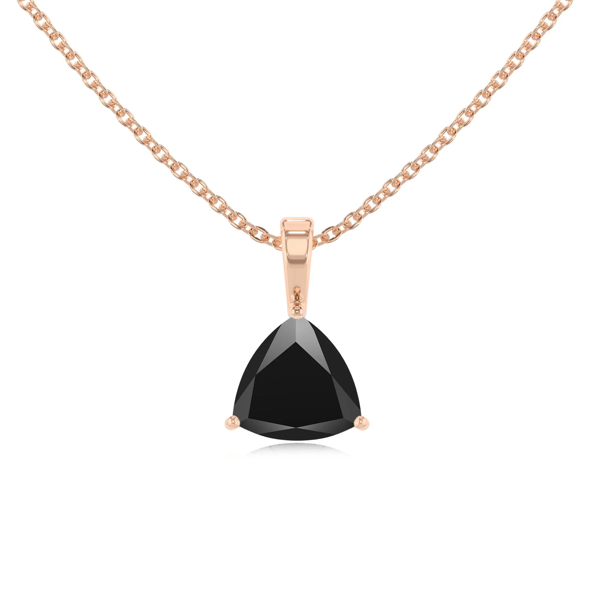 natural black-onyx trillion solitaire necklaces in rose gold 