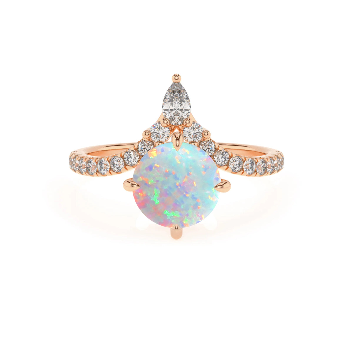 lab grown opal round solitaire rings in rose gold 