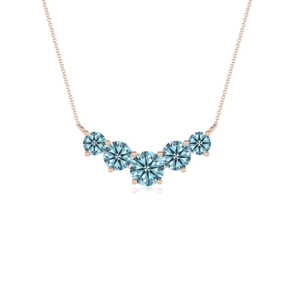 lab grown aquamarine round bar necklaces in rose gold 