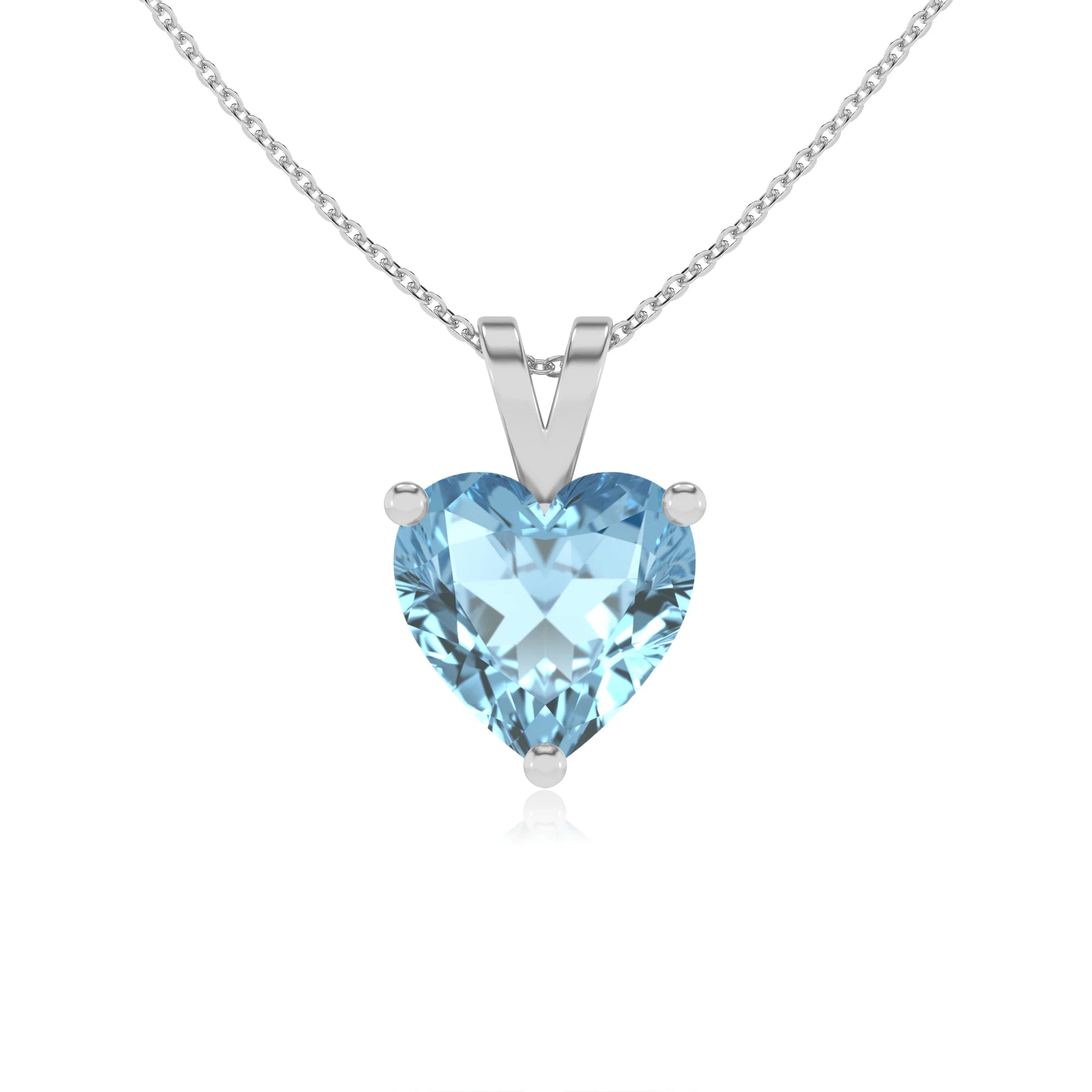 lab grown aquamarine heart solitaire v-bale necklaces in platinum 
