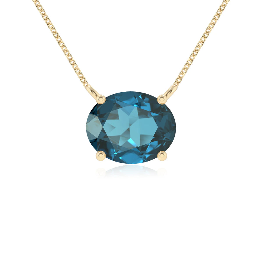 natural london-blue-topaz oval solitaire necklaces in yellow gold 
