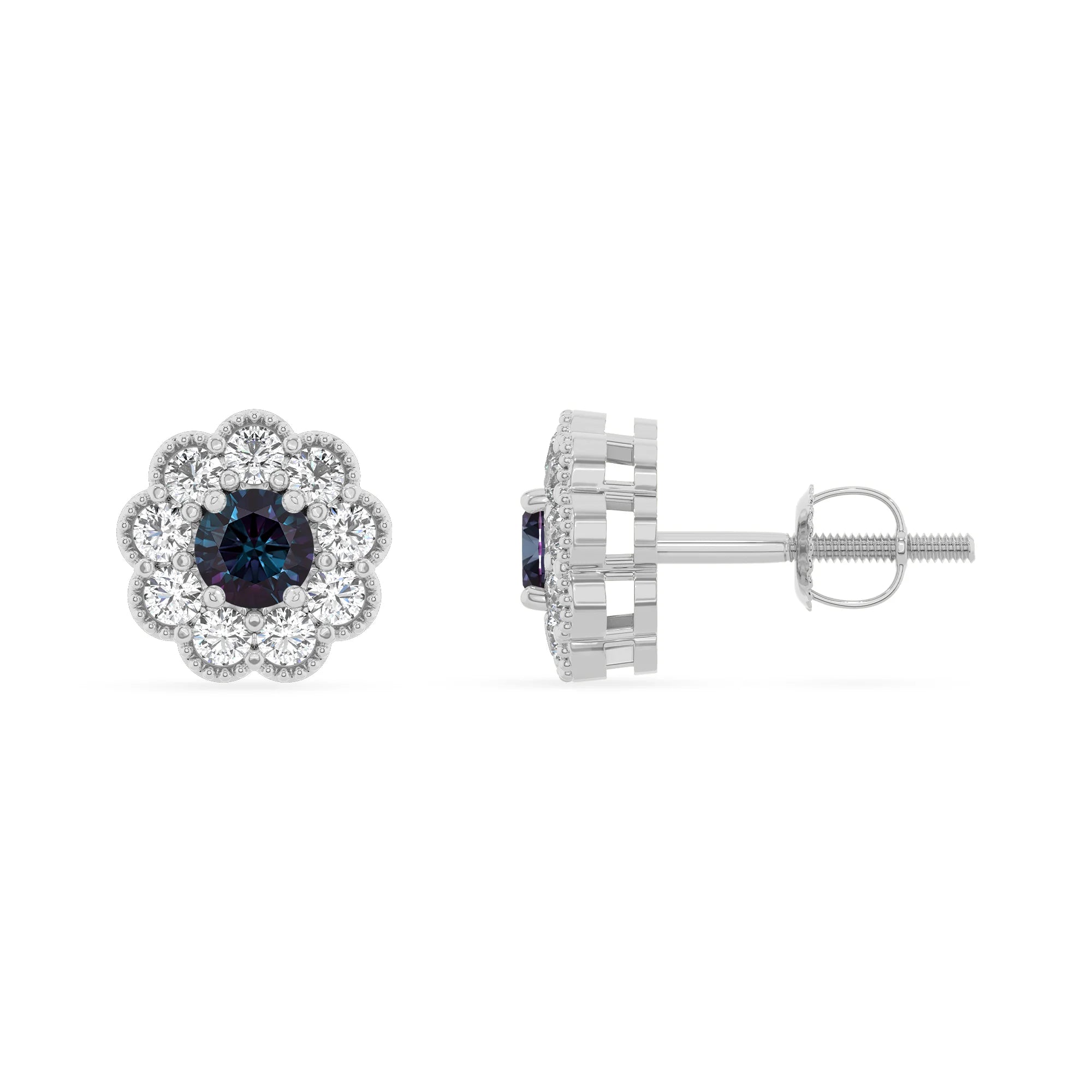lab grown alexandrite round stud earrings in sterling silver 