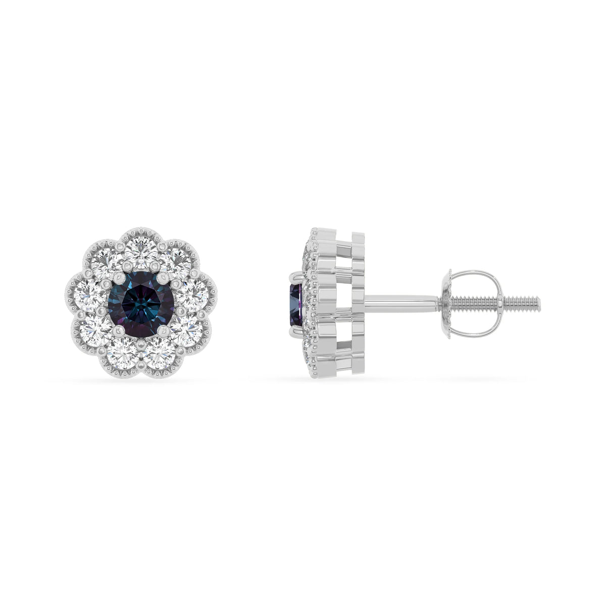 lab grown alexandrite round stud earrings in sterling silver 
