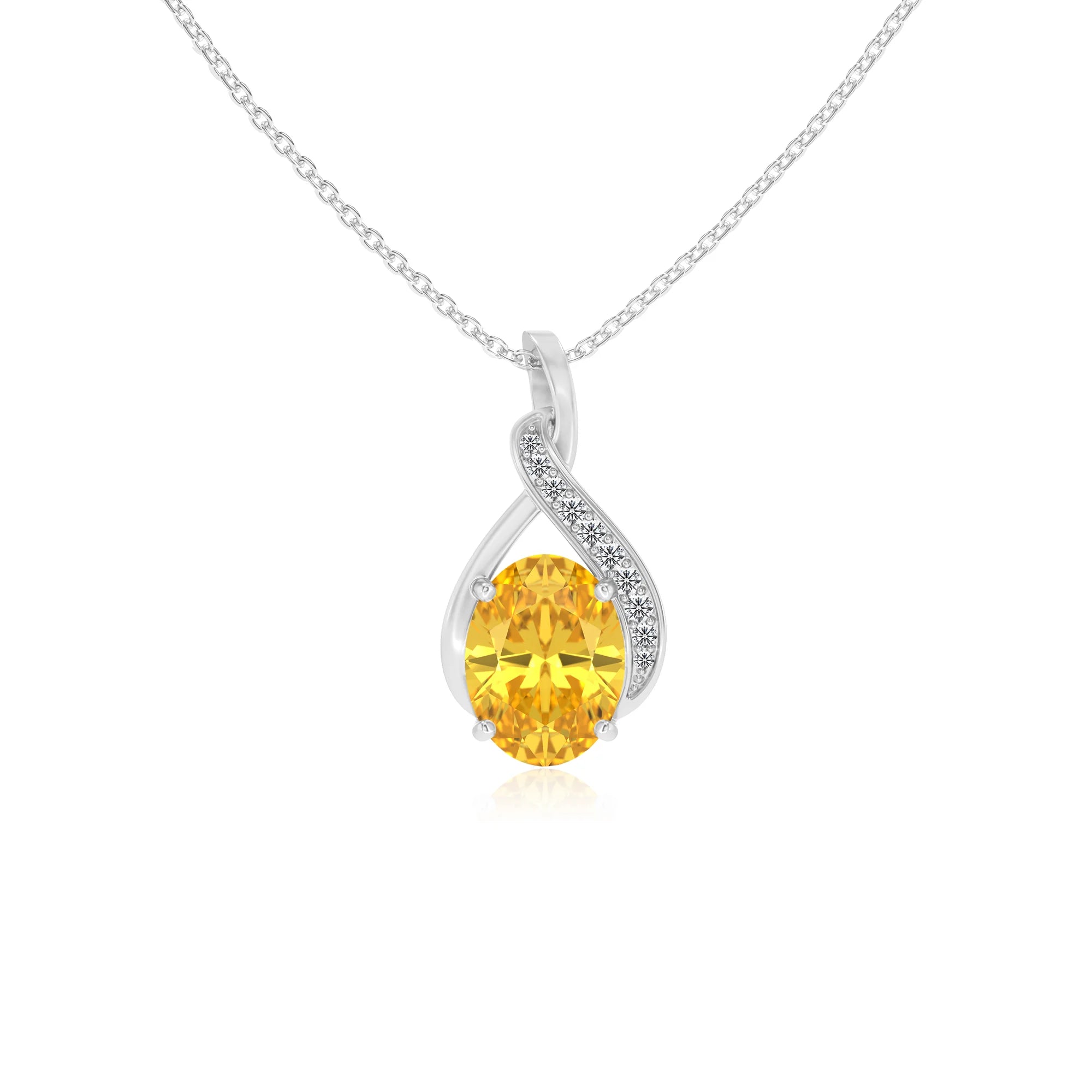 lab grown yellow-sapphire oval solitaire necklaces in white gold 